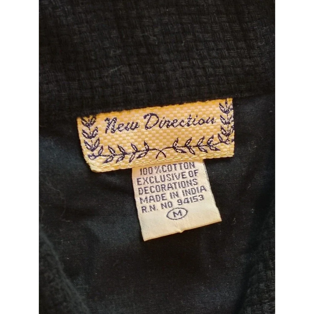New Direction Vintage Black & White Applique Geometric Waffle Knit Cardigan...